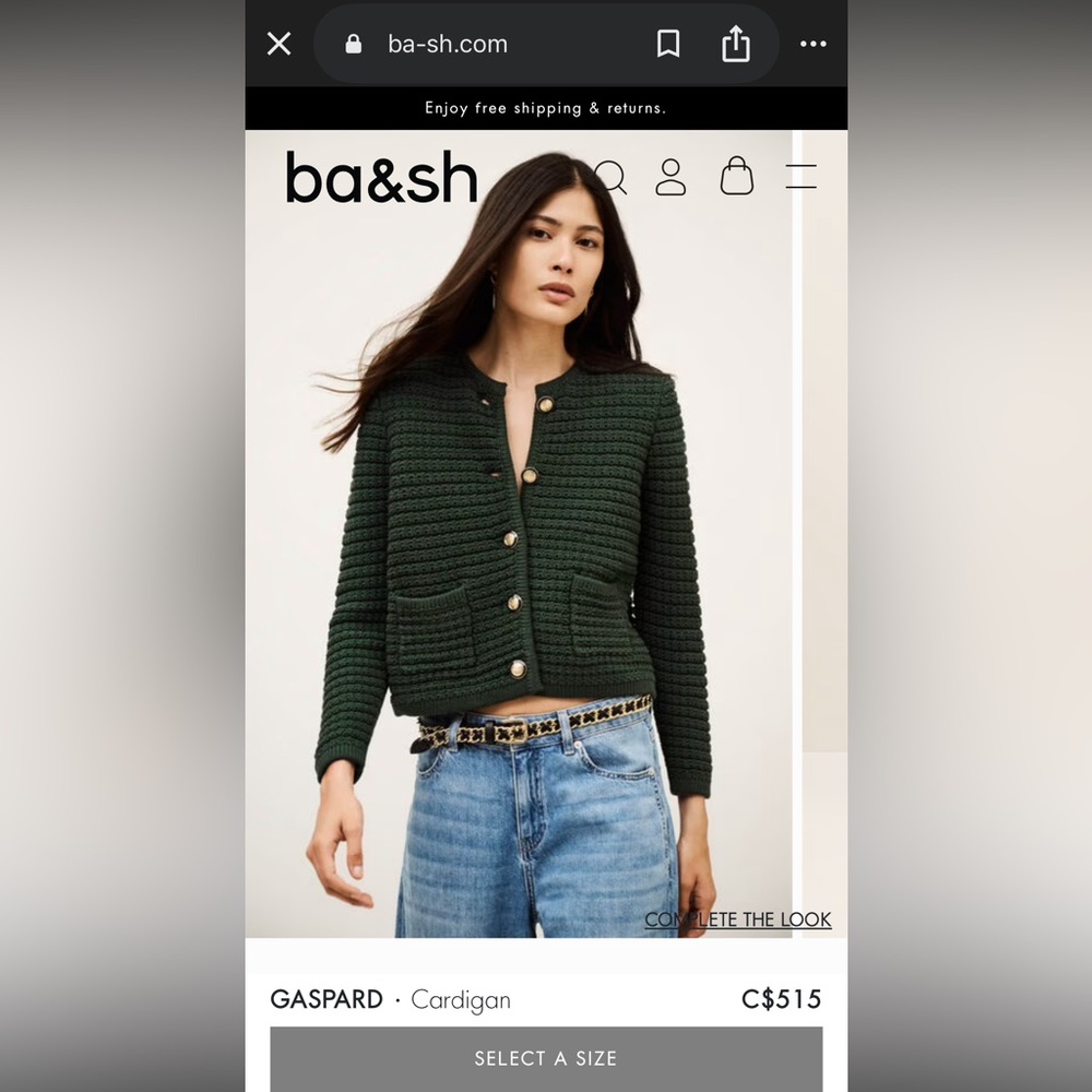 NEW Ba&sh Bash Gaspard Tweed Cardigan Jacket Vertbouteille Dark Green